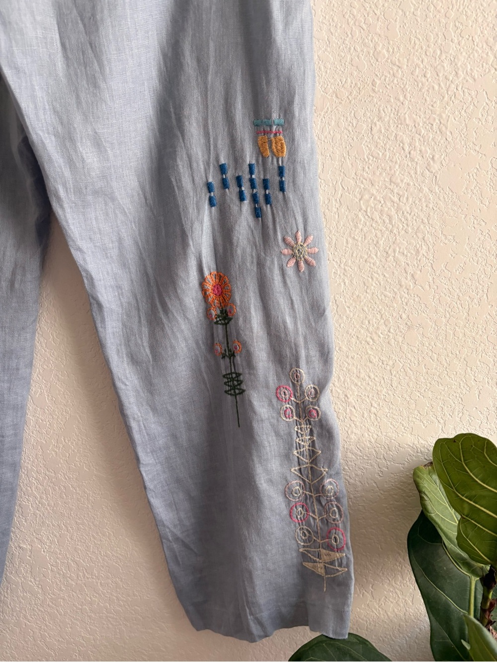 Johnny Was Embroidered Pants BIYA Elektra Small White Linen Drawstring B63422-2 - Picture 9 of 11